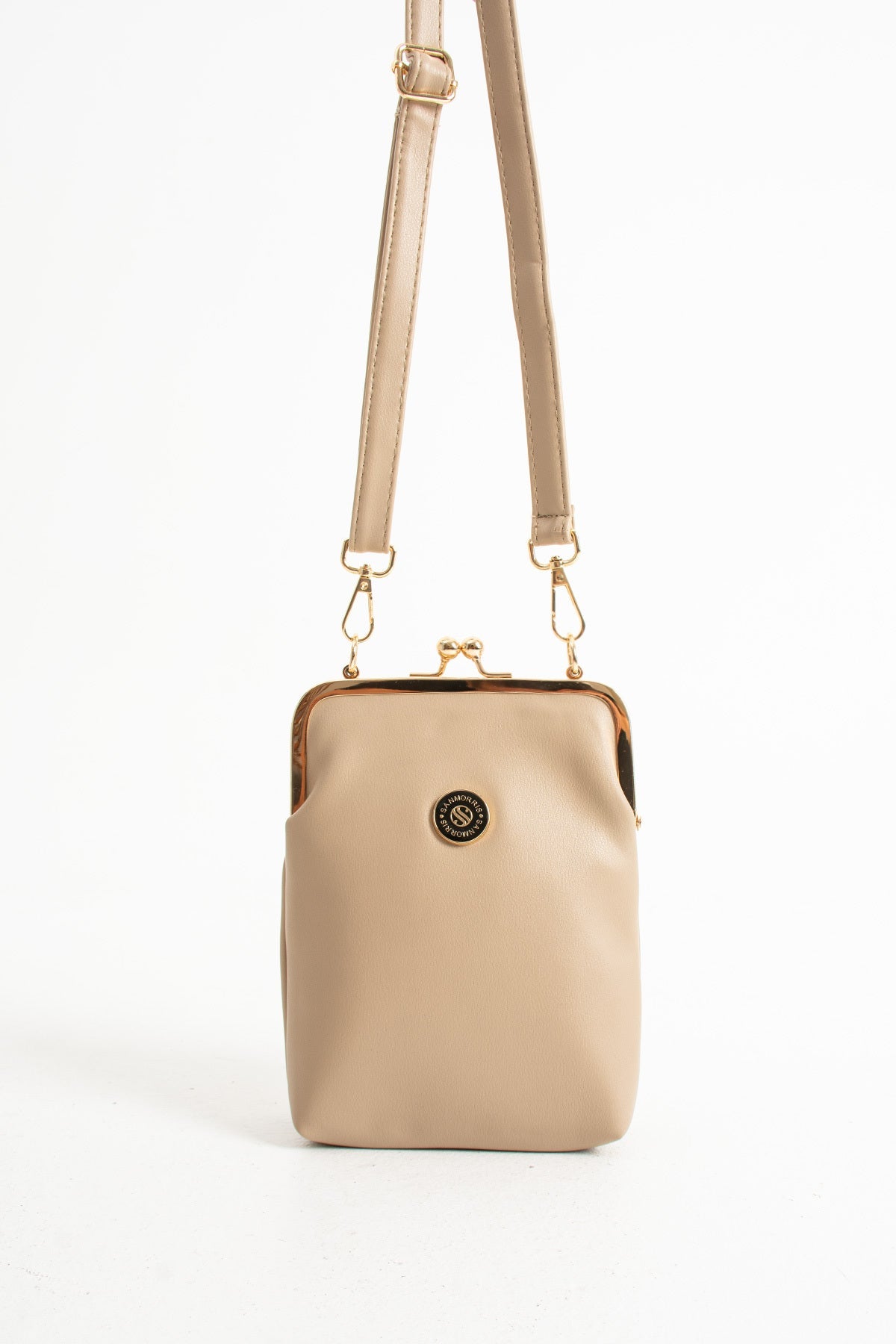 Kadın Gold Aksesuarlı Ayarlanabilir Çapraz Askılı Kum Mat Çarpraz Omuz Çantası - Kurtuluş Çanta