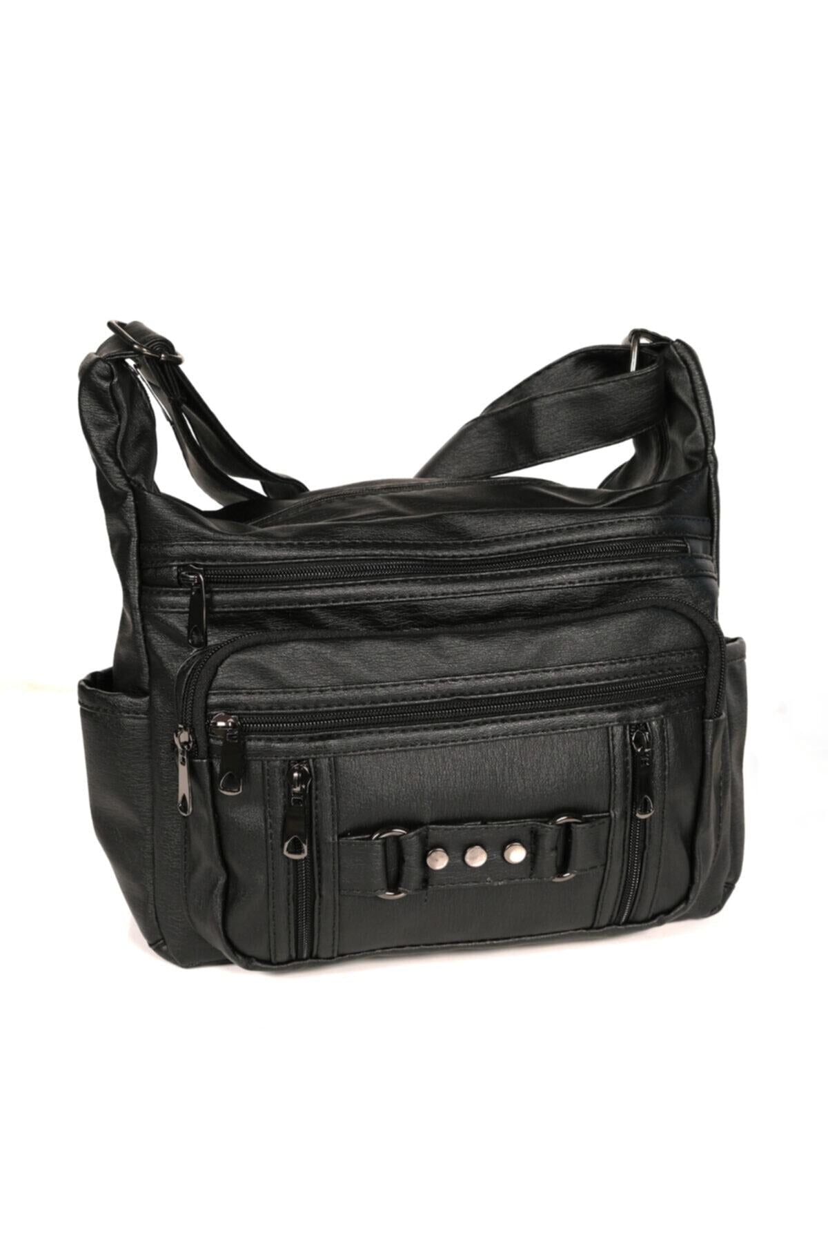 Kadın Siyah Dokuz Gözlü Yumuşak Deri Çapraz Çanta - Kurtuluş Çanta