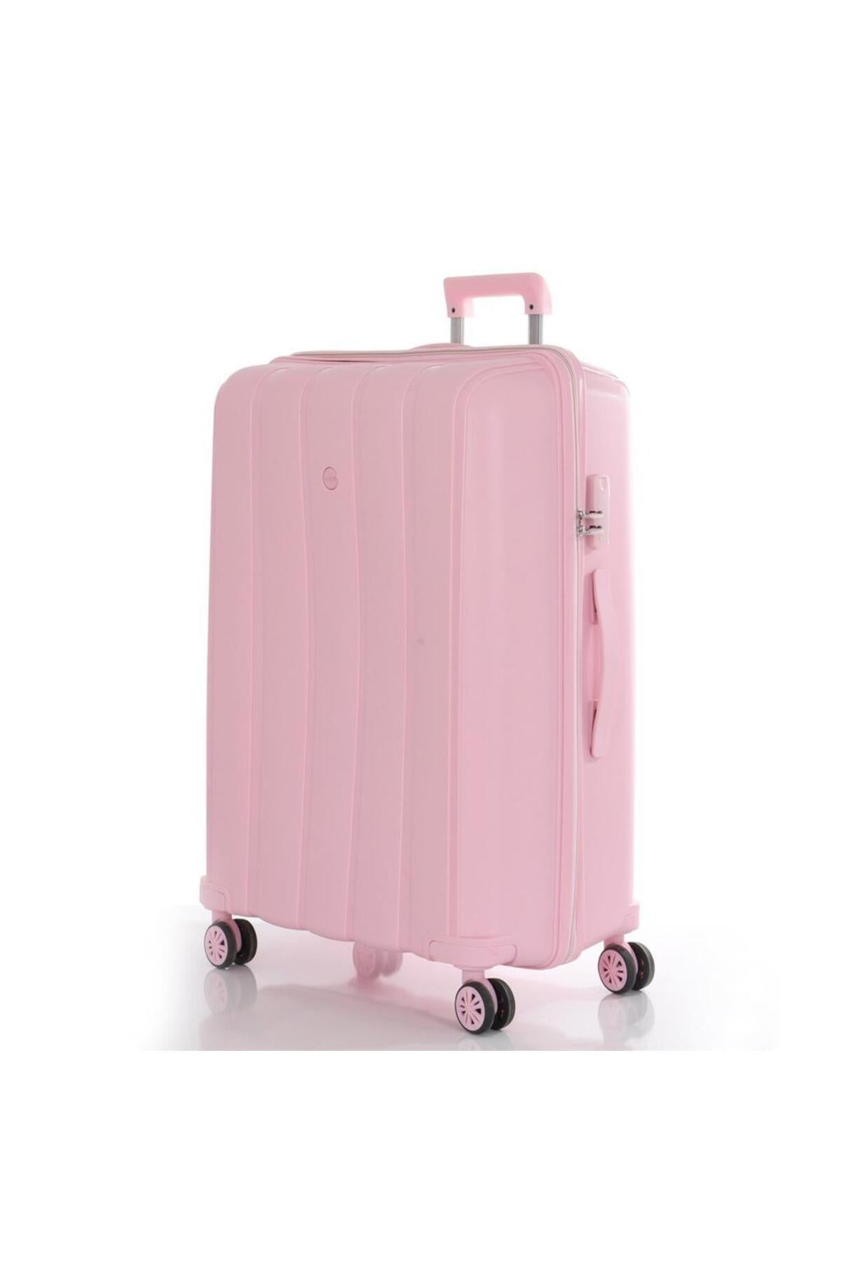 Bavul Büyük ve Kabin 2li Set Kırılmaz Silikon Valiz V305 Pudra - Kurtuluş Çanta