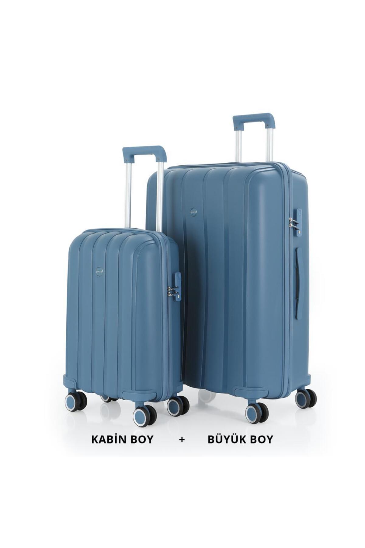 Bavul Büyük ve Kabin 2li Set Kırılmaz Silikon Valiz V305 SkyBlue - Kurtuluş Çanta
