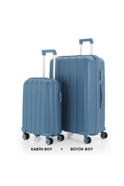 Bavul Büyük ve Kabin 2li Set Kırılmaz Silikon Valiz V305 SkyBlue - Kurtuluş Çanta