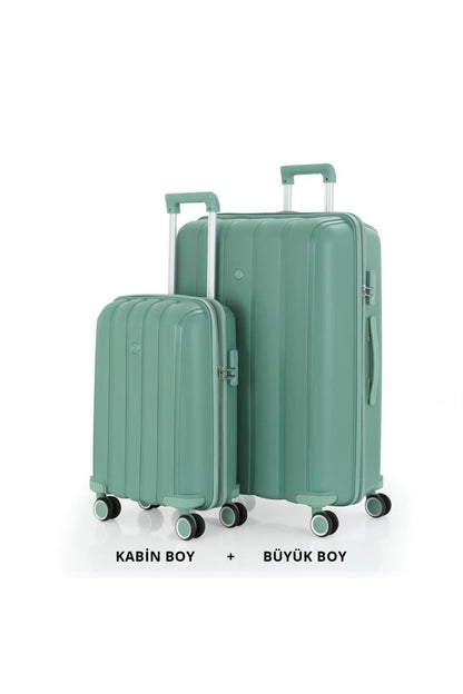 Bavul Büyük ve Kabin 2li Set Kırılmaz Silikon Valiz V305 SuYeşili - Kurtuluş Çanta