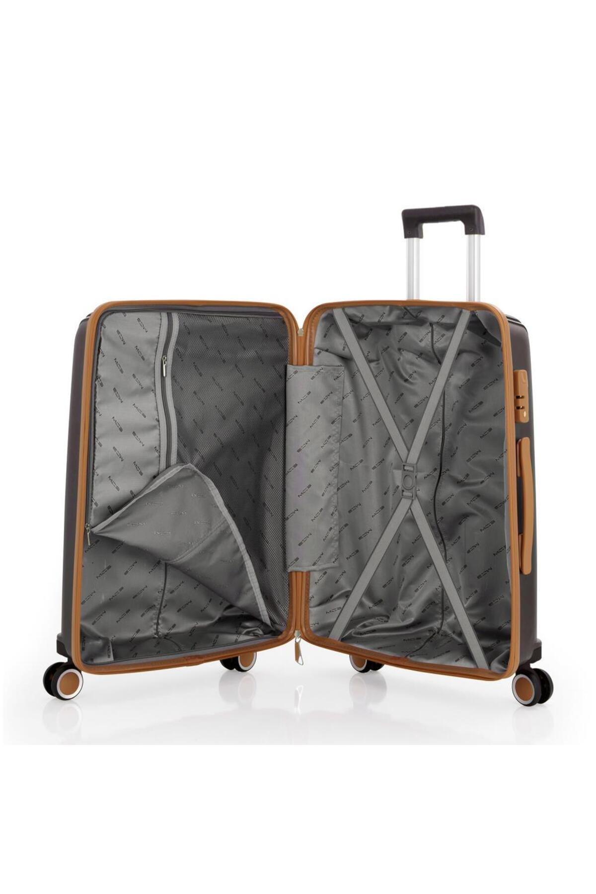Bavul Büyük ve Kabin 2li Set Silikon Valiz V305 Kahve/Şamp - Kurtuluş Çanta