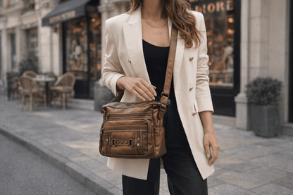 Kadın Bakır Dokuz Gözlü Yumuşak Deri Çapraz Çanta - Kurtuluş Çanta