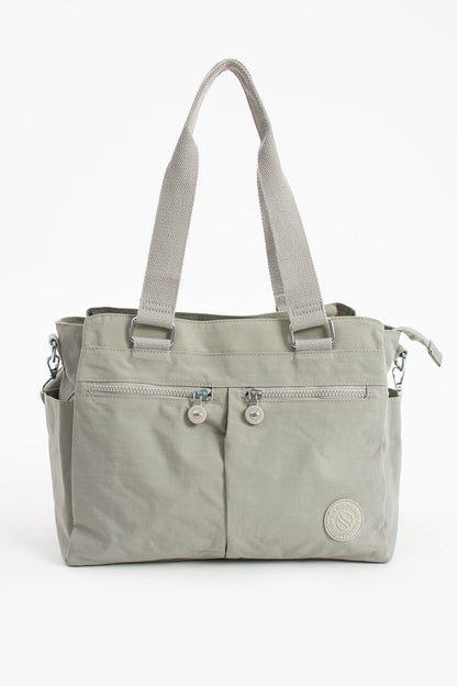 Kadın Büyük Boy Açık Gri Renkli Bölmeli Suya Dayanıklı Krinkıl Kumaş Çapraz Ve Omuz Askılı Çanta - Kurtuluş Çanta
