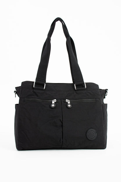 Kadın Büyük Boy Siyah Renkli Bölmeli Suya Dayanıklı Krinkıl Kumaş Çapraz Ve Omuz Askılı Çanta - Kurtuluş Çanta