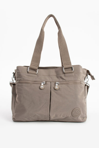 Kadın Büyük Boy Vizon Renkli Bölmeli Suya Dayanıklı Krinkıl Kumaş Çapraz Ve Omuz Askılı Çanta - Kurtuluş Çanta