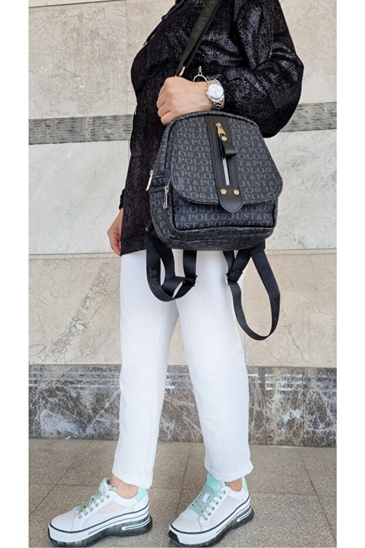 Kadın Monogram Baskılı Sırt Ve Omuz Çantası Günlük Kullanım Ve Omuz Çantası - Kurtuluş Çanta