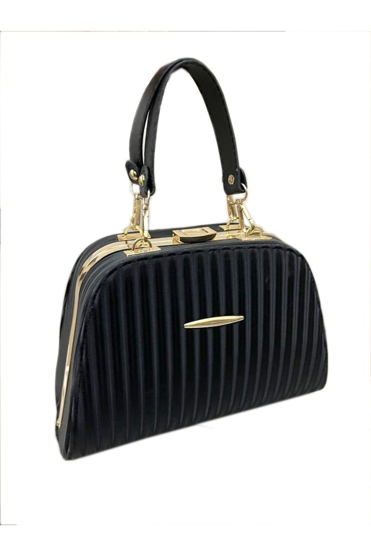 Kadın Siyah Metal Aksesuarlı Abiye Ve Günlük El Ve Omuz Çanta - Kurtuluş Çanta