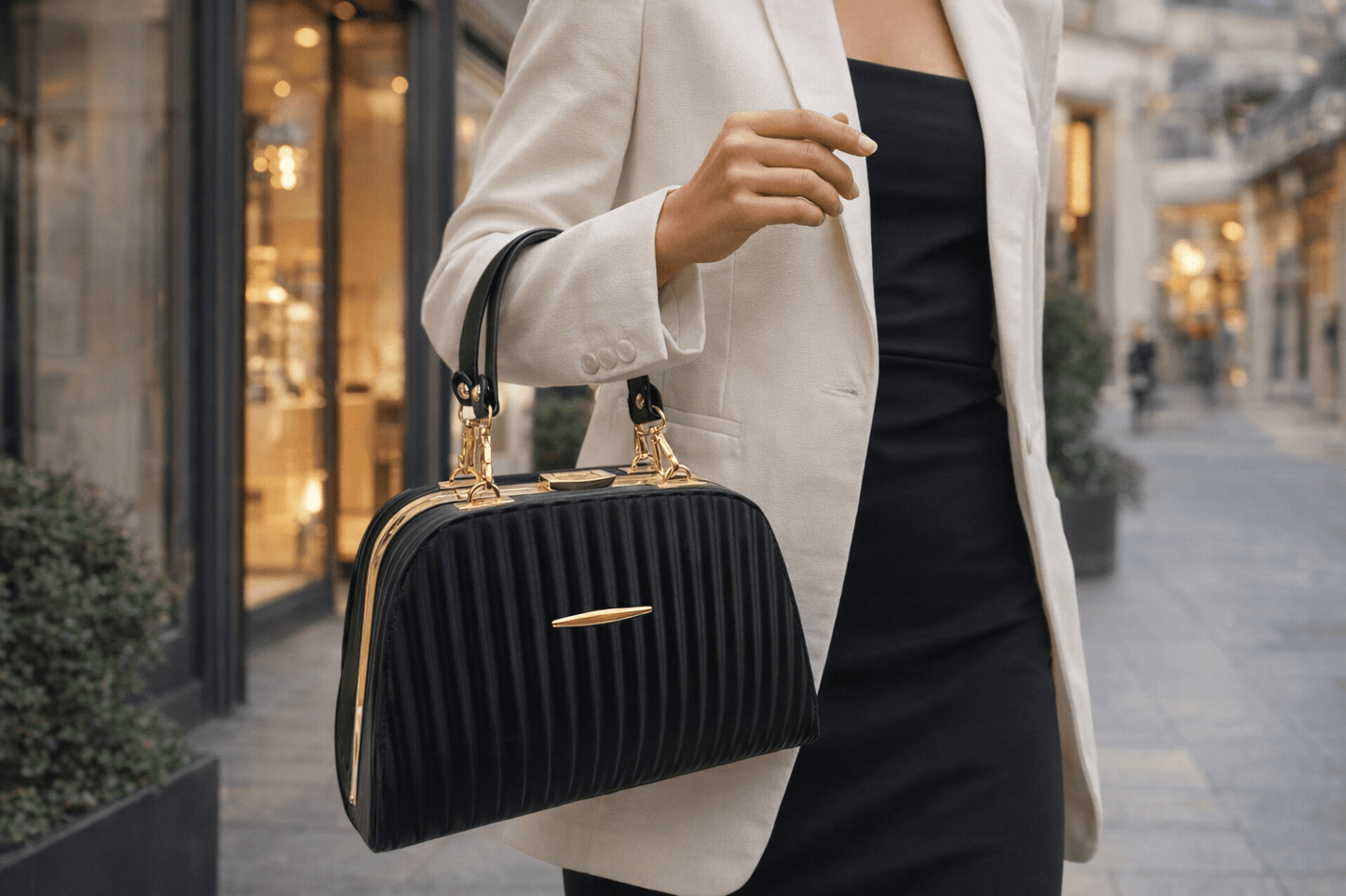 Kadın Siyah Metal Aksesuarlı Abiye Ve Günlük El Ve Omuz Çanta - Kurtuluş Çanta