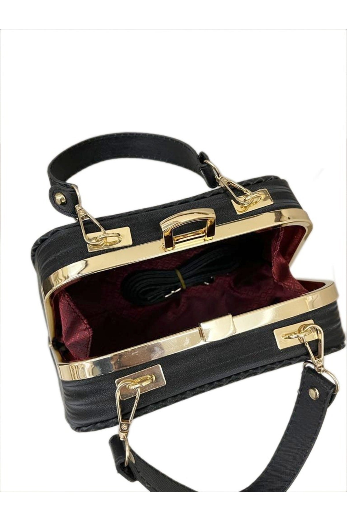 Kadın Siyah Metal Aksesuarlı Abiye Ve Günlük El Ve Omuz Çanta - Kurtuluş Çanta