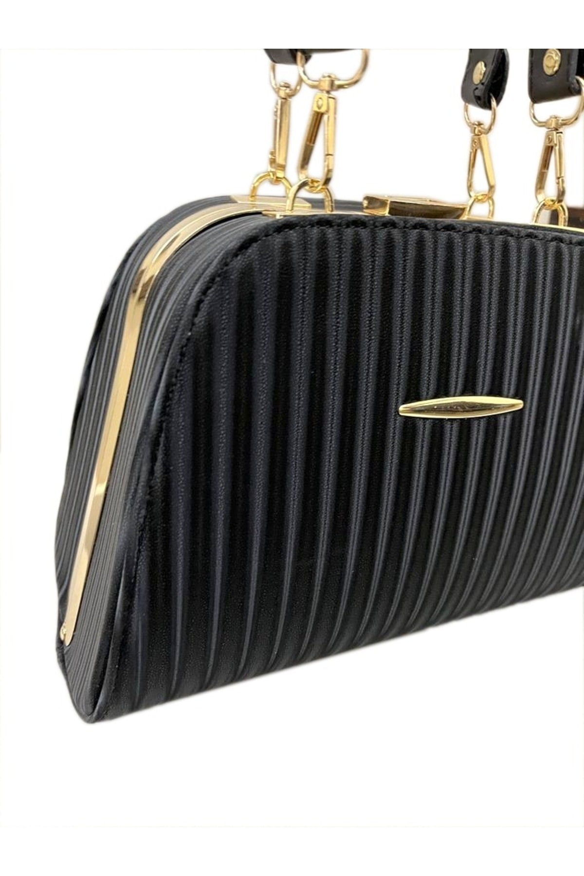 Kadın Siyah Metal Aksesuarlı Abiye Ve Günlük El Ve Omuz Çanta - Kurtuluş Çanta