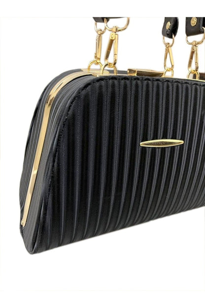 Kadın Siyah Metal Aksesuarlı Abiye Ve Günlük El Ve Omuz Çanta - Kurtuluş Çanta